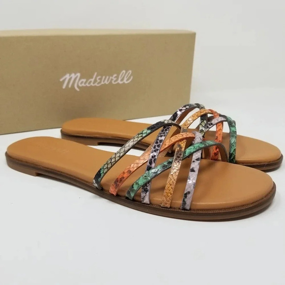 New Madewell Leather Snake Embossed Crisscross Slide Sandals 9 - Picture 1 of 9